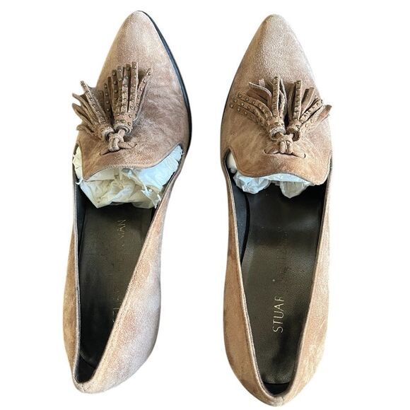 Stuart Weizman Broom Tassel Suede Block-heel Pumps size 7M - Picture 6 of 13